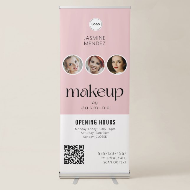 Opening Hours QR Code Logo Custom Salon Display Retractable Banner (Front)