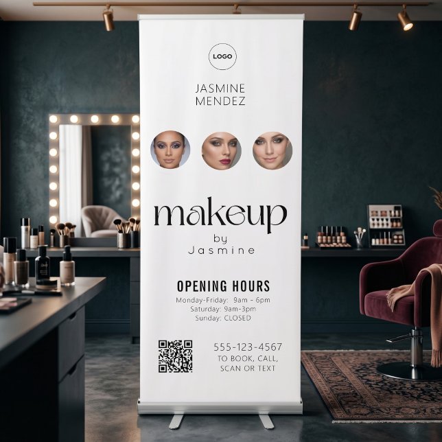 Opening Hours QR Code Logo Custom Salon Display Retractable Banner (Creator Uploaded)