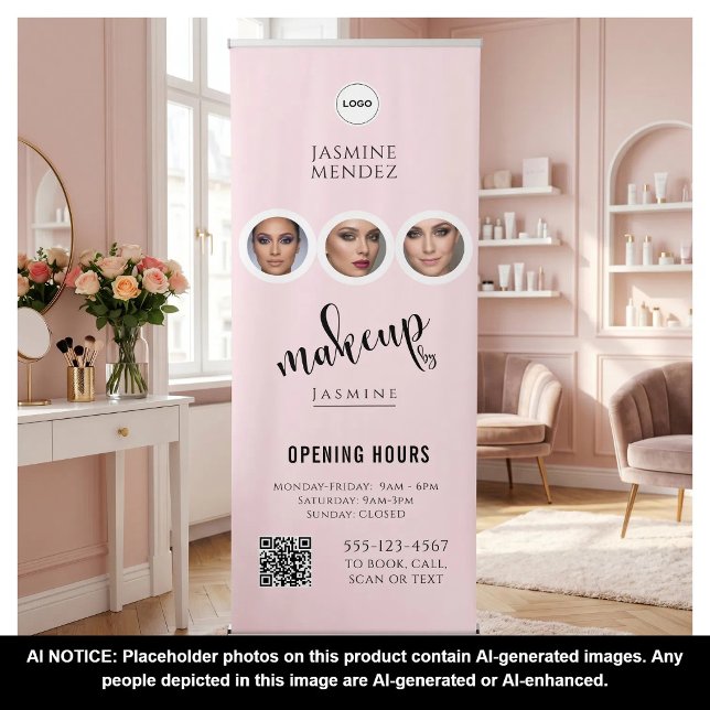 Opening Hours QR Code Logo Custom Salon Display Retractable Banner (Creator Uploaded)
