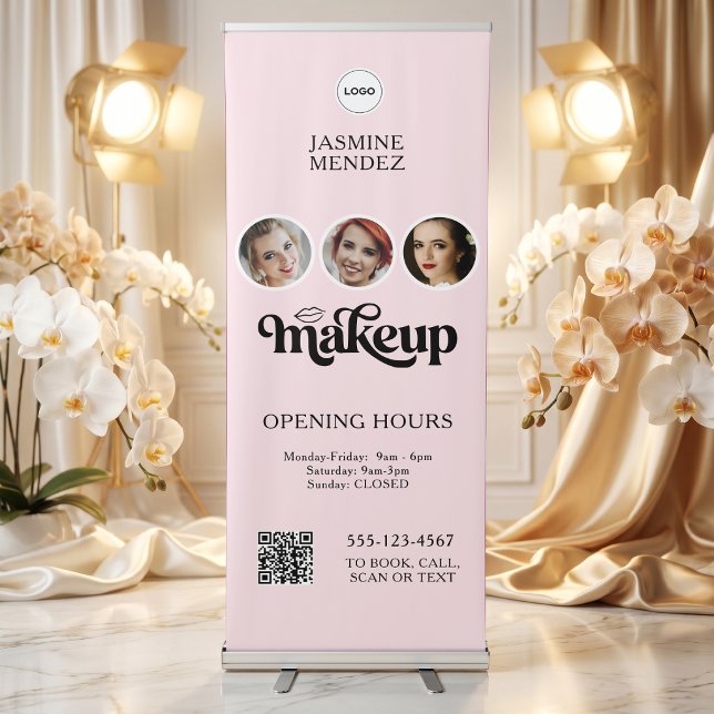 Opening Hours QR Code Logo Custom Salon Display Retractable Banner (Creator Uploaded)