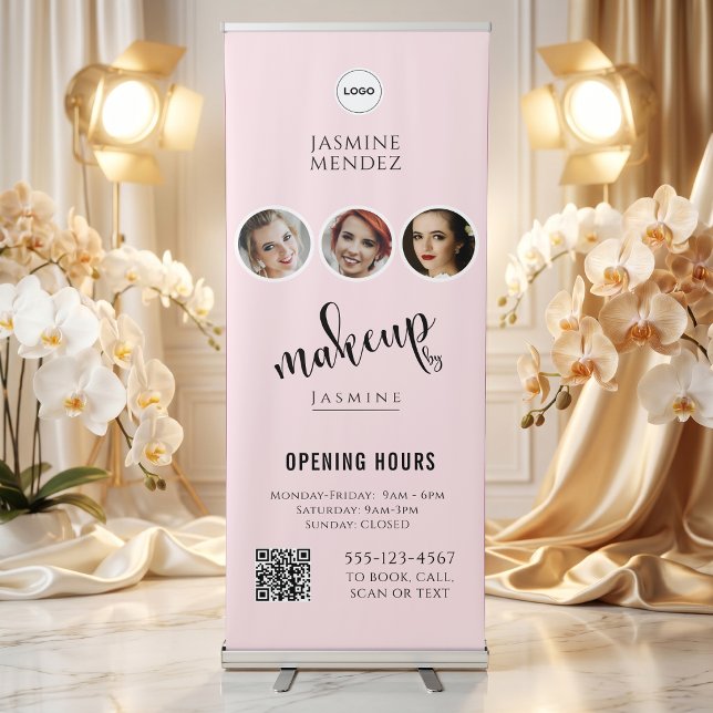 Opening Hours QR Code Logo Custom Salon Display Retractable Banner (Creator Uploaded)