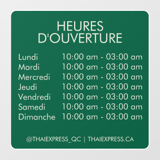 Opening Hours - Reverse Window Cling