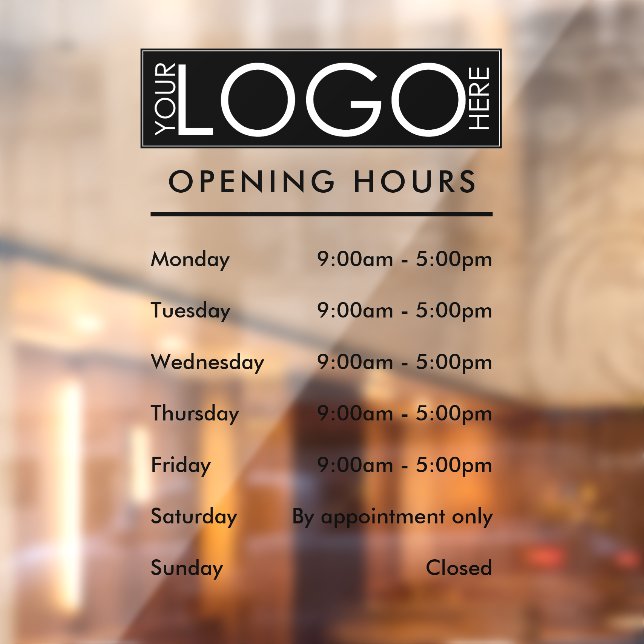 Opening Hours Simple Professional Business Logo Window Cling (Sheet 2)