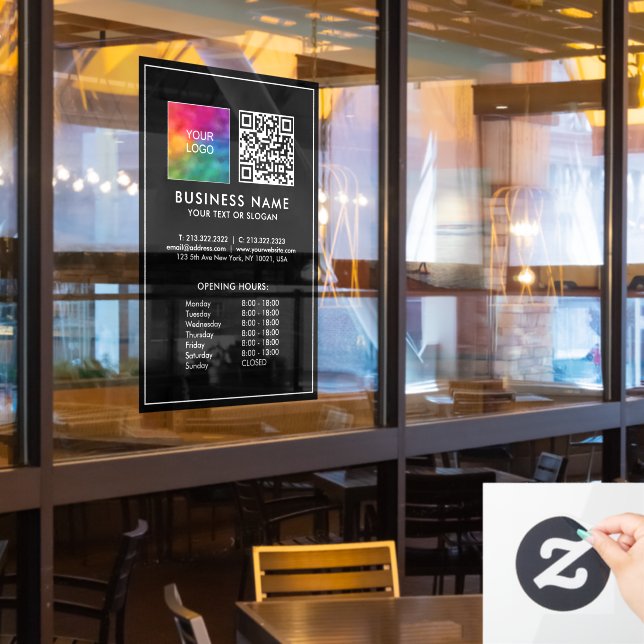 Opening Hours Template Business Logo QR Code Window Cling (Restaurant Window)