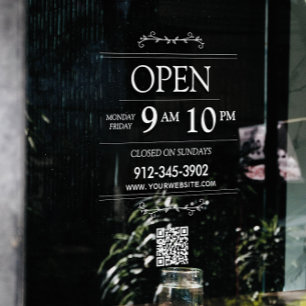 Opening Hours Transparent Qr Code Modern Window Cling
