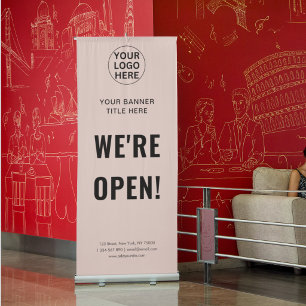 Opening Hours Welcome Promotional Blush Pink Retractable Banner