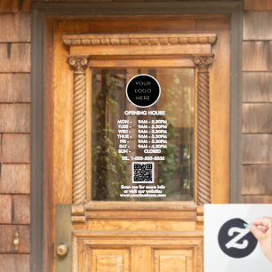 Opening Hours White Business Logo QR Code  Window Cling