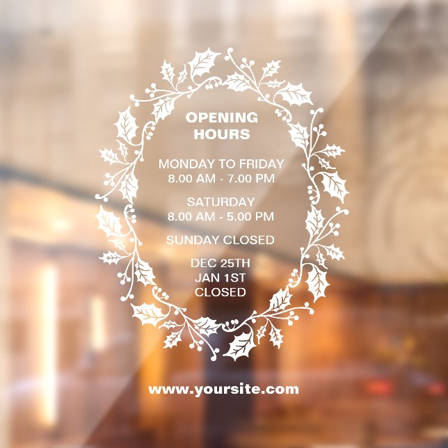 Opening Hours Window Sign, Christmas,  Window Cling (Sheet 2)