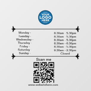 Opening Hours With QR Code Custom Business Logo  Window Cling