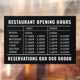 Opening Lunch & Dinner Hours Restaurant Window Cling