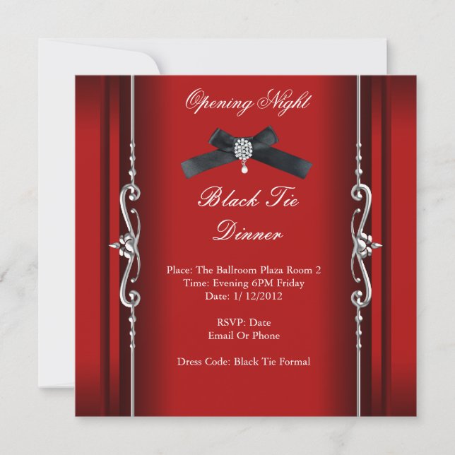 Opening Night Black Tie Formal Red Silver Invitation (Front)