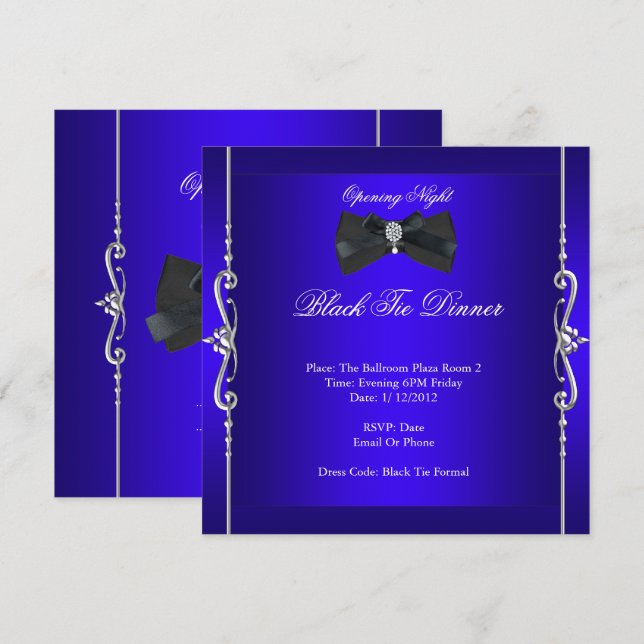 Opening Night Black Tie Formal Royal Blue Invitation (Front/Back)