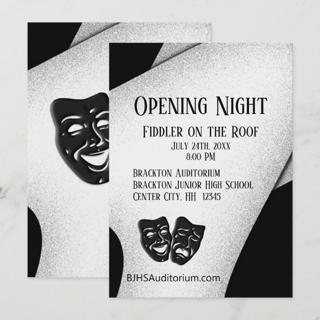 Opening Night Theater Masks Invitation (Front/Back)