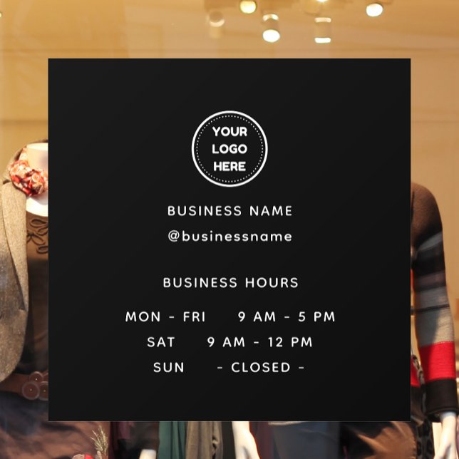 Opening Time With Logo Black Business Hours Window Cling (Creator Uploaded)