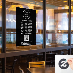 Opening times Black Business Logo QR Code Window Cling