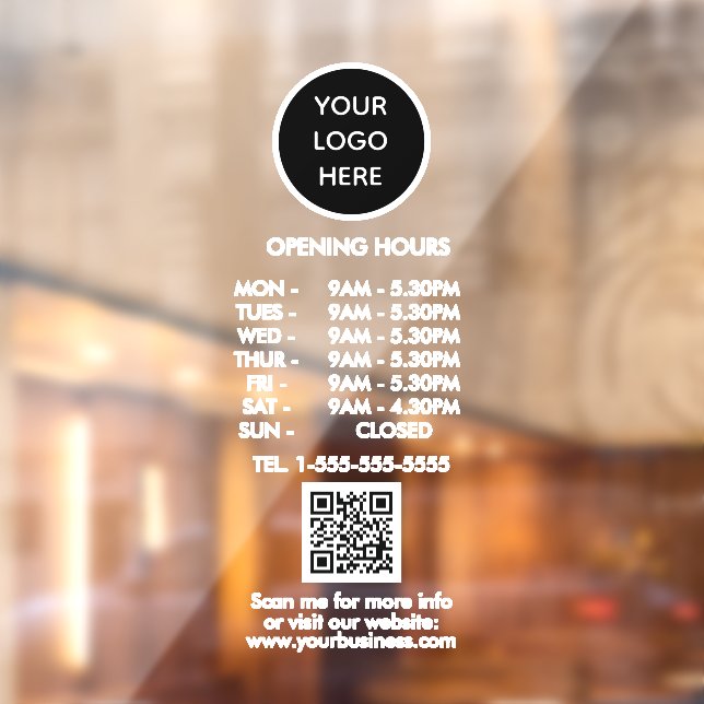 Opening times Black Business Logo QR Code  Window Cling (Sheet 2)