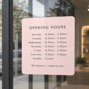 Opening Times Business Hours Blush Pink Window Cling