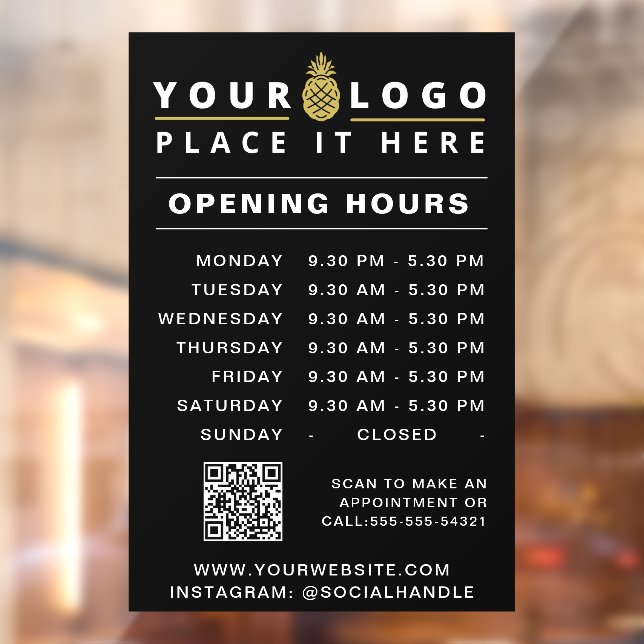 Opening Times  Business Logo Hours QR Code Black Window Cling (Sheet 2)
