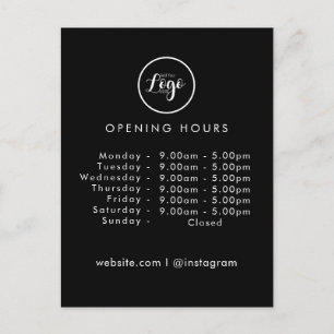Opening Times Business Logo Opening Hours Black Postcard