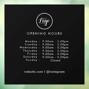 Opening Times   Business Logo Opening Hours Black  Window Cling