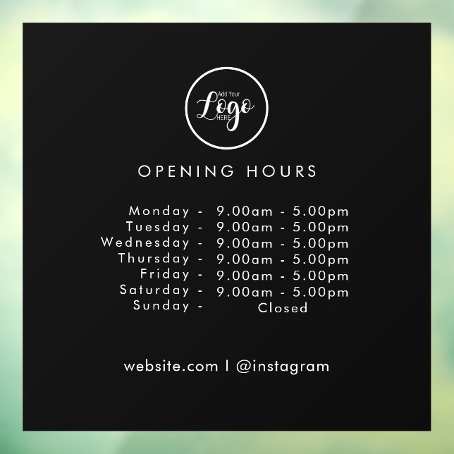 Opening Times | Business Logo Opening Hours Black  Window Cling (Sheet 3)