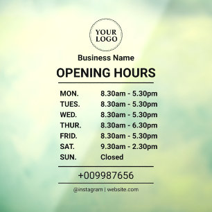 Opening Times   Business Logo Opening Hours Black  Window Cling