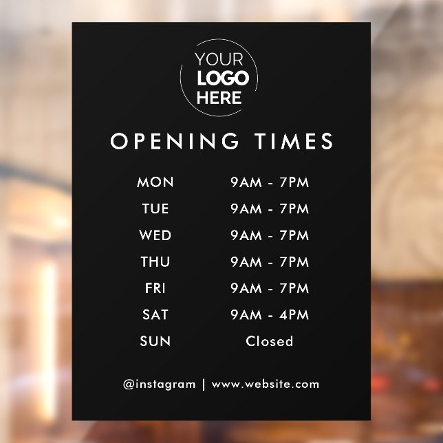 Opening Times | Business Logo Opening Hours Black Window Cling (Sheet 2)