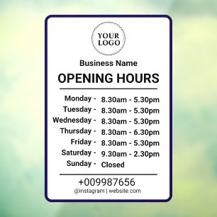 Opening Times   Business Logo Opening Hours Black  Window Cling