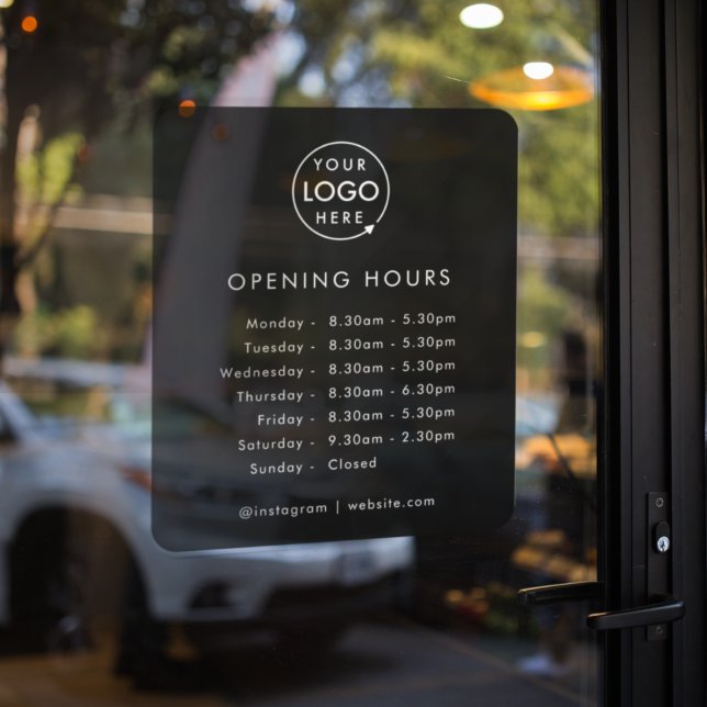 Opening Times | Business Logo Opening Hours Black Window Cling (Creator Uploaded)