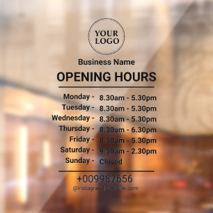 Opening Times   Business Logo Opening Hours Black  Window Cling