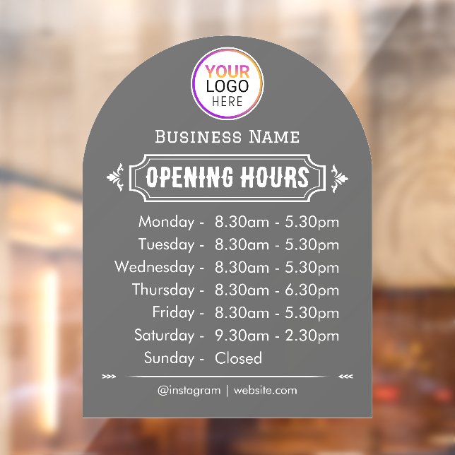 Opening Times | Business Logo Opening Hours Black  Window Cling (Sheet 2)
