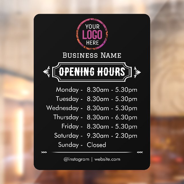 Opening Times | Business Logo Opening Hours Black  Window Cling (Sheet 2)