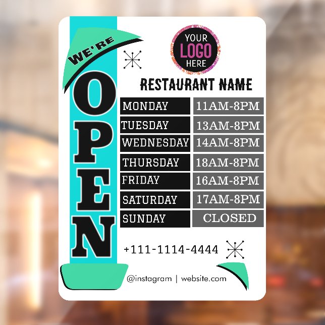 Opening Times | Business Logo Opening Hours Black  Window Cling (Sheet 2)