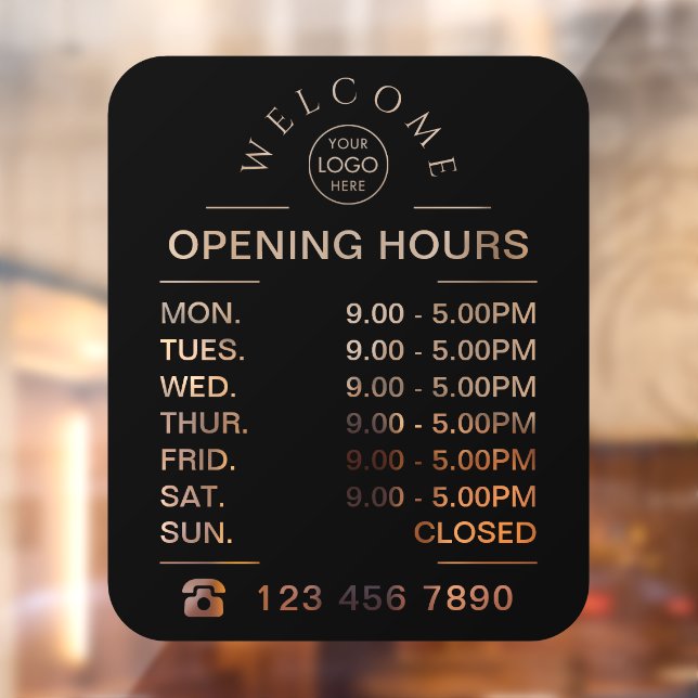 Opening Times Business Logo Opening Hours Black Window Cling (Sheet 2)