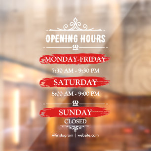Opening Times   Business Logo Opening Hours Black  Window Cling