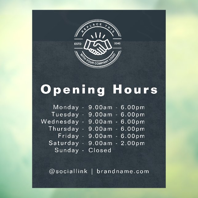 Opening Times - Business Logo Opening Hours  Black Window Cling (Sheet 3)
