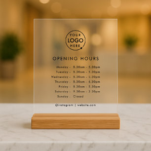 Opening Times Business Logo Opening Hours Modern Acrylic Sign