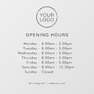 Opening Times   Business Logo Opening Hours Modern Window Cling