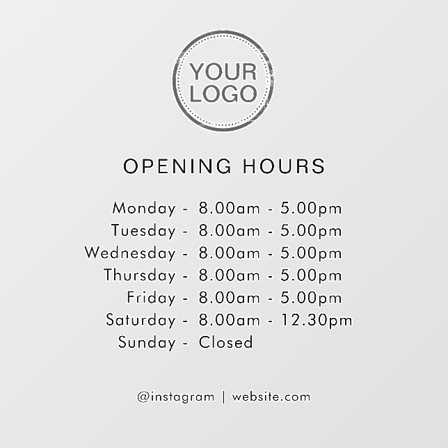 Opening Times | Business Logo Opening Hours Modern Window Cling (Sheet)