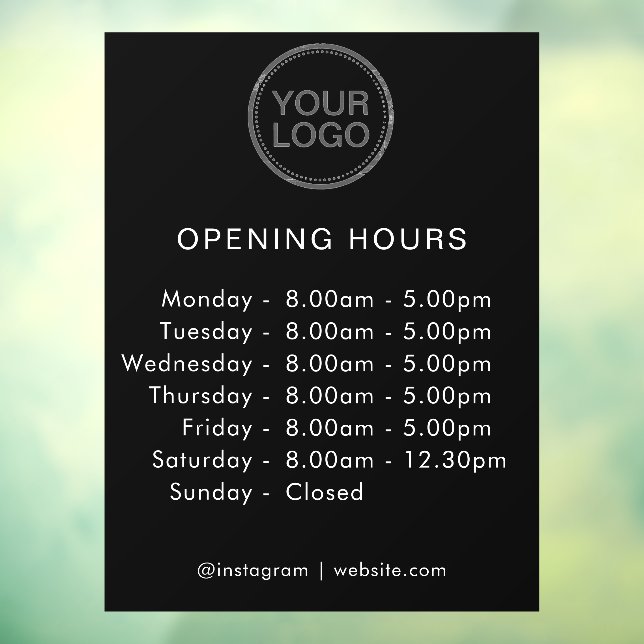 Opening Times | Business Logo Opening Hours Modern Window Cling (Sheet 3)