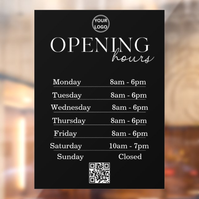 Opening Times | Business Logo Opening Hours | QR Window Cling (Sheet 2)
