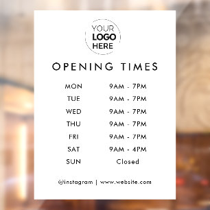 Opening Times   Business Logo Opening Hours White Window Cling