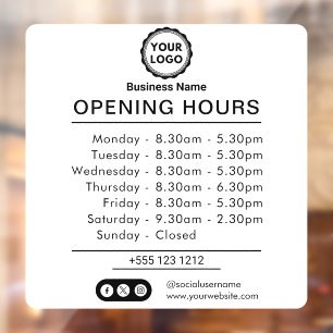 Opening Times   Business Logo Opening Hours  Window Cling