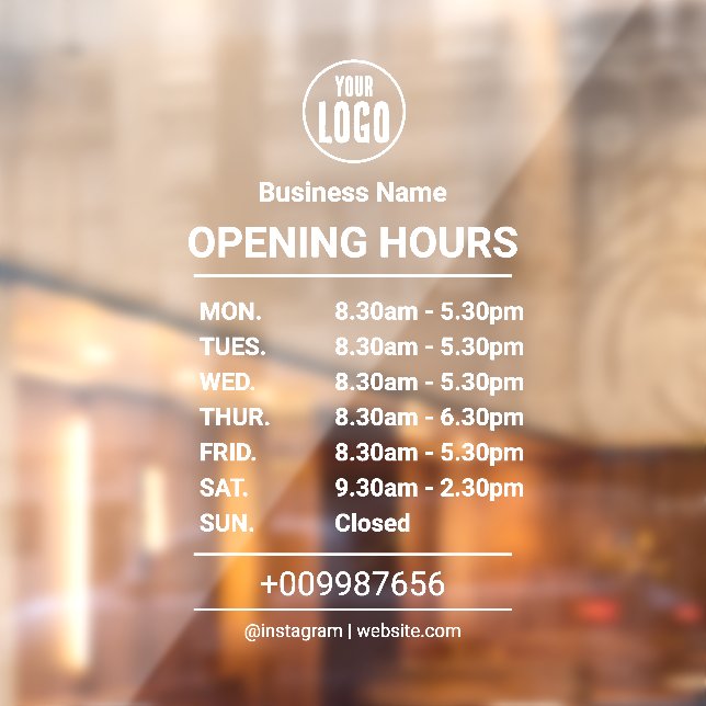 Opening Times | Business Logo Opening Hours Window Cling (Sheet 2)