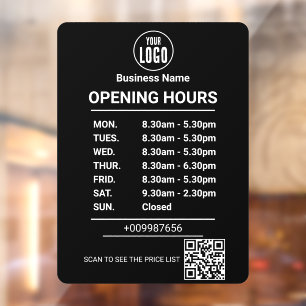 Opening Times   Business Logo Opening Hours Window Cling