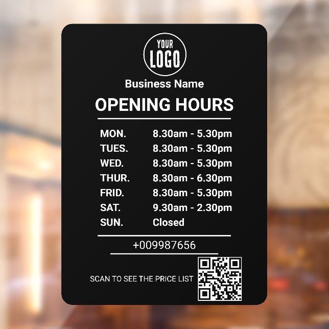 Opening Times | Business Logo Opening Hours Window Cling (Sheet 2)