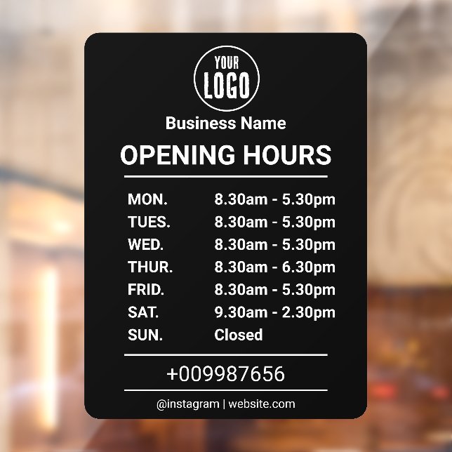 Opening Times | Business Logo Opening Hours Window Cling (Sheet 2)