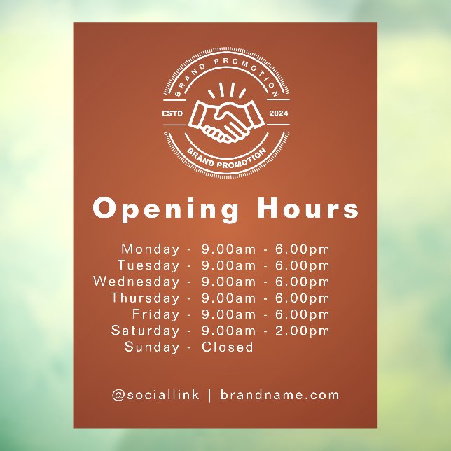 Opening Times Business Logo Opening Hours  Window Cling (Sheet 3)