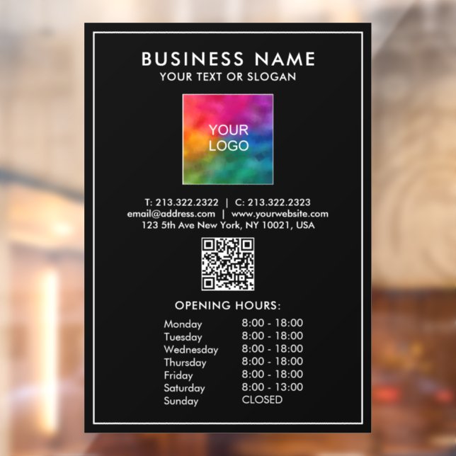 Opening Times Business Logo QR Code Template Window Cling (Sheet 2)