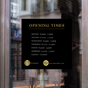 Opening Times Business Opening Hours Black gold Window Cling